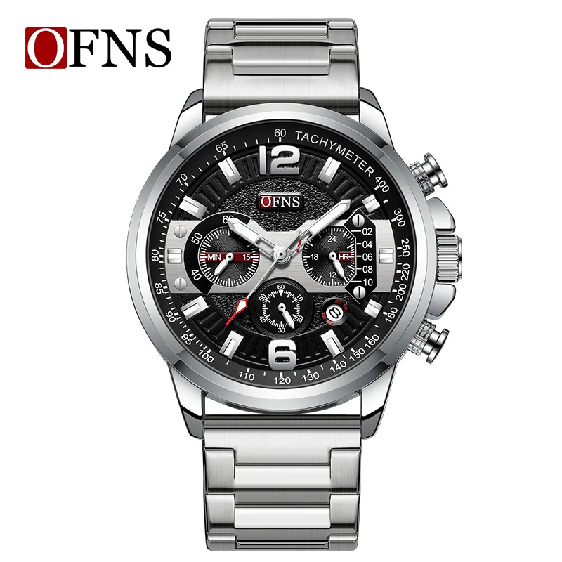 

2026 New Men's Quartz Watch Fluorescent Cool Fashion Calendar Bar Nail Scale Stainless Steel Strap Wristwatch for Male