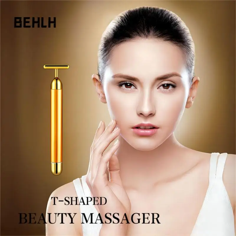 Gold Facial Slimming Face Beauty Bar Pulse Firming Facial Roller Massager Lift Skin Tightening Wrinkle Vibrating Tool