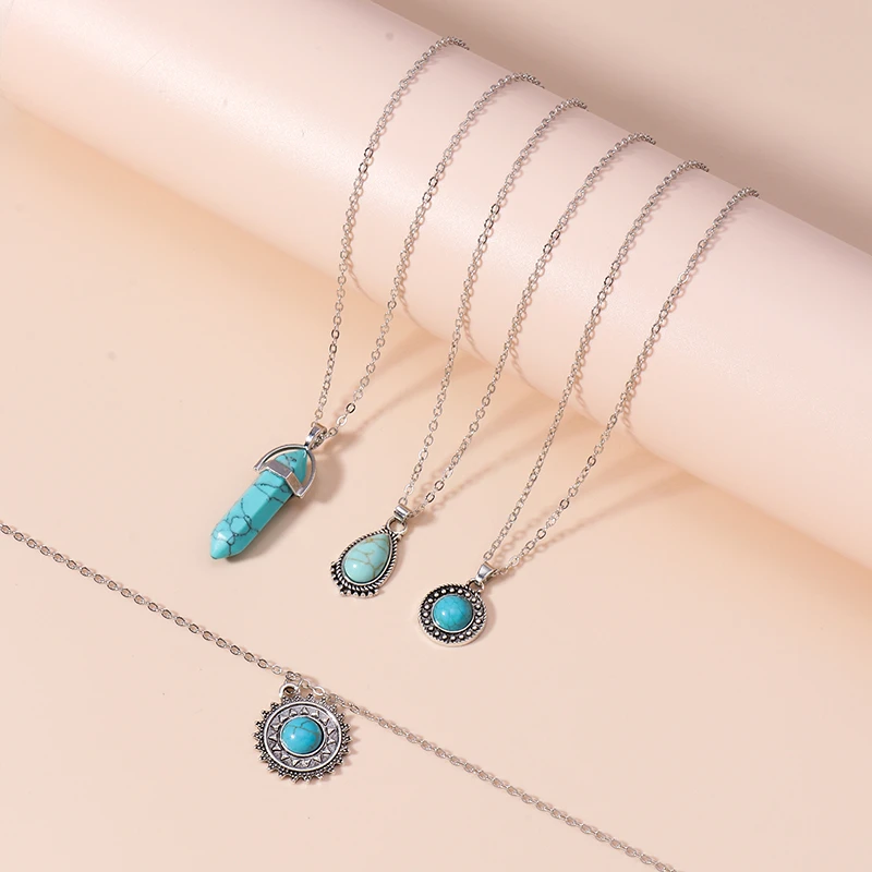 4 teile/satz Bohemia Türkis Stein Sonne Anhänger Halskette für Frauen Mädchen Party Festival Schmuck Geschenke – Detail 7