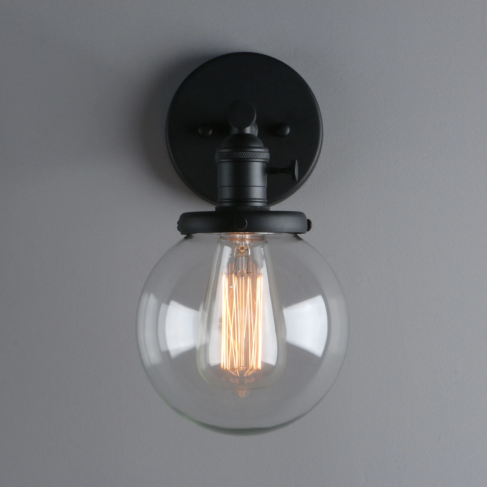 Phansthy Industrial Wall Light Globe Wall Sconce with 5.9 Inch Clear Glass Canopy (Black)