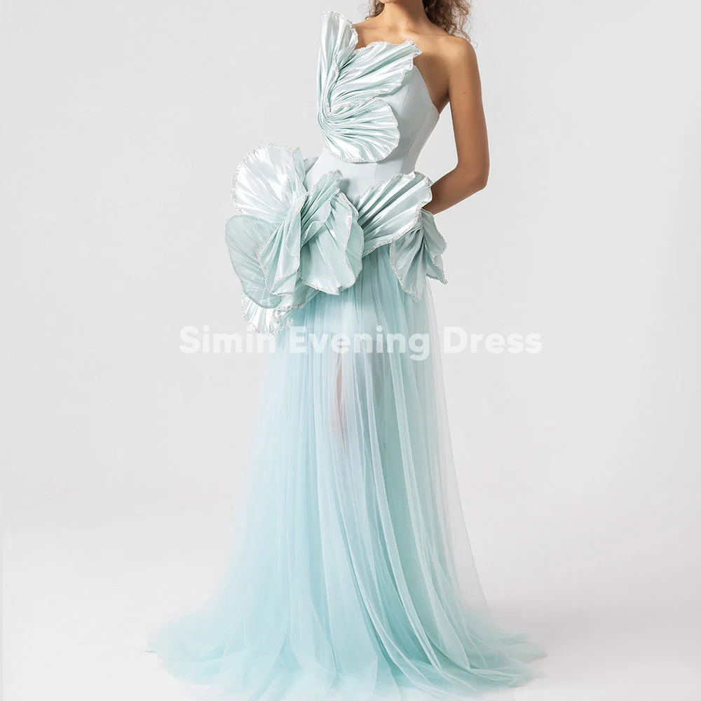 

Simin Women's Crepe Strapless Beaded Pleats A Line Luxury Dubai Evening Dresses With Sleeveless Floor-Length Elegant Gown 2025