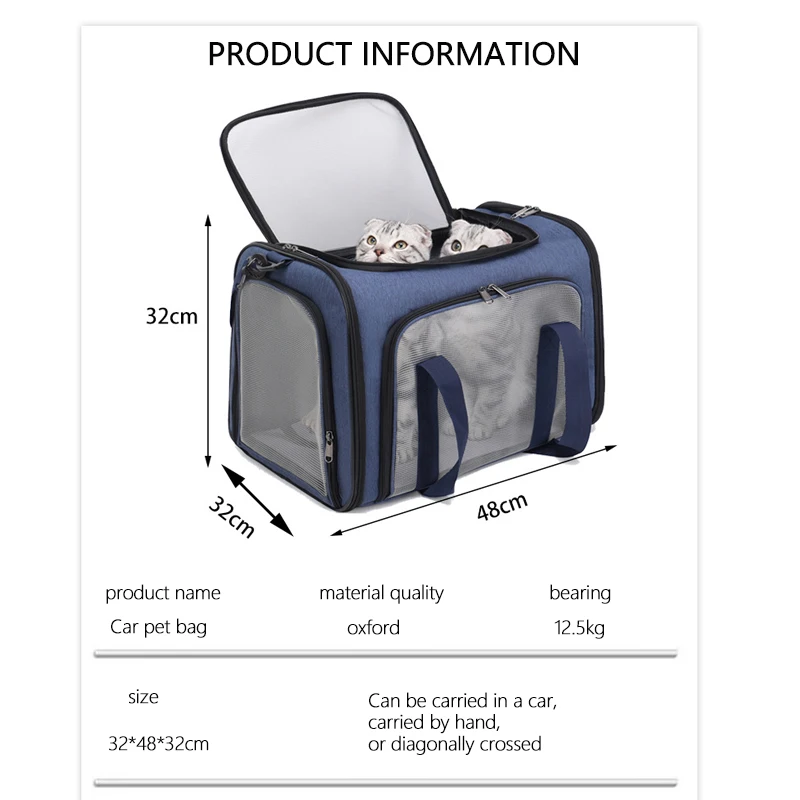 Portable Single Shoulder Oxford Cloth Pet Carrier Zipper Closure Cat Bag for Car Travel Eco-Sustainable Pet Car Bag