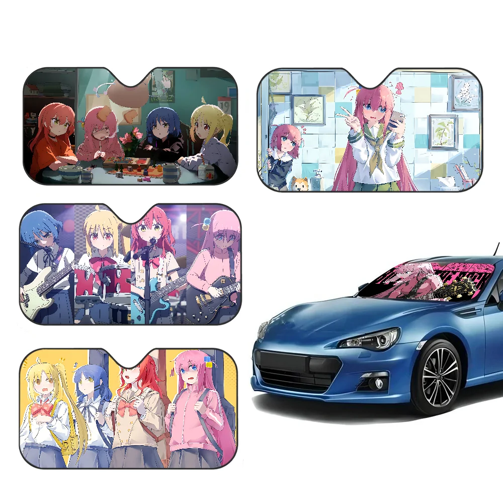 

Anime Bocchi The Rock Car Sunshade Shield Windshield Window Sun Blocker Cover Interior Protection For Truck SUV Visor Universal