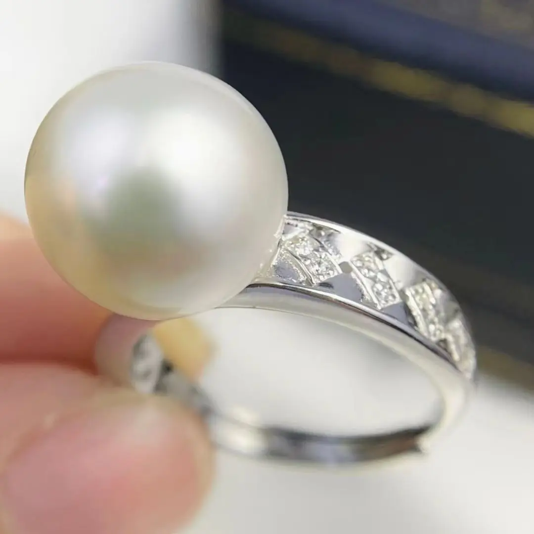 Wholesale S925 Sterling Silver Adjustable Ring Mount Settings Findings Mountings Accessory Parts for 11-12mm Pearls 5pcs/lot