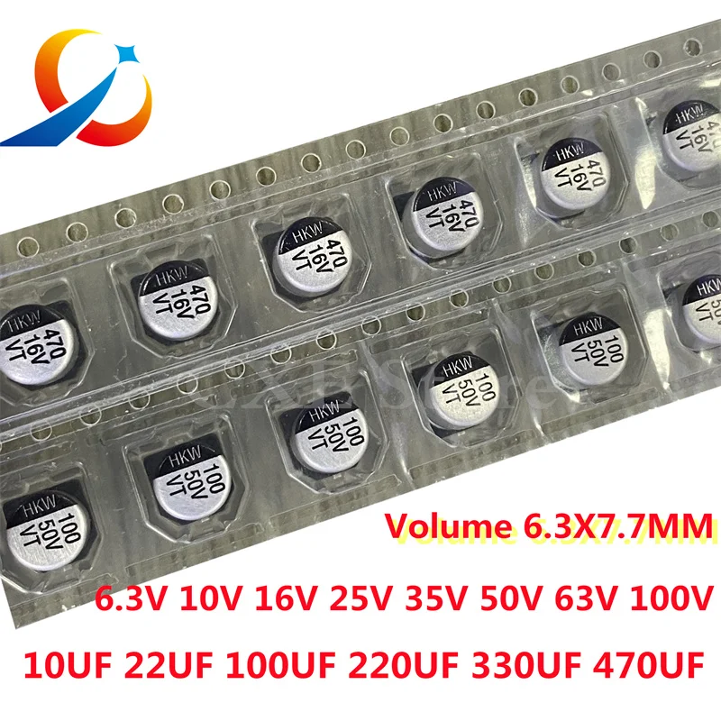 

1000pcs 6.3V 10V 16V 25V 35V 50V 63V 100V 10UF 22UF 47UF 100UF 220UF 330UF 470UF Volume 6.3X7. 7 SMD Electrolytic Capacitor