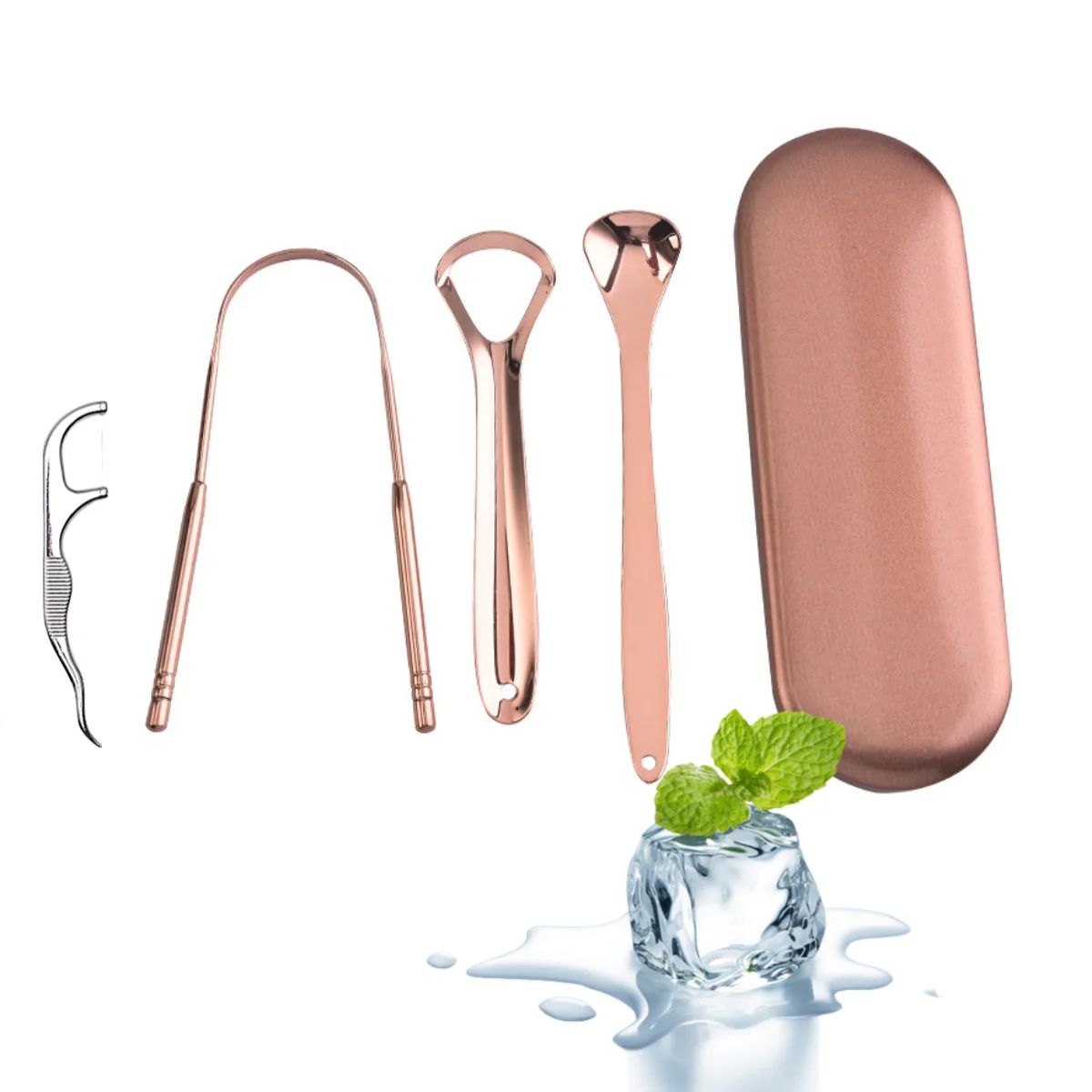 4pcs Stainless Steel Tongue Scraper Tongue Cleaner Oral Cleaning Tool to Reduce Bad Breath  with Storage Case Rose Gold