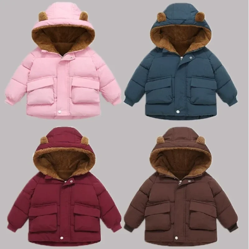 

2025 New Winter Kids' Padded Coat Thickened Fleece Lined Short Style Children's Cotton Jacket Down Outerwear