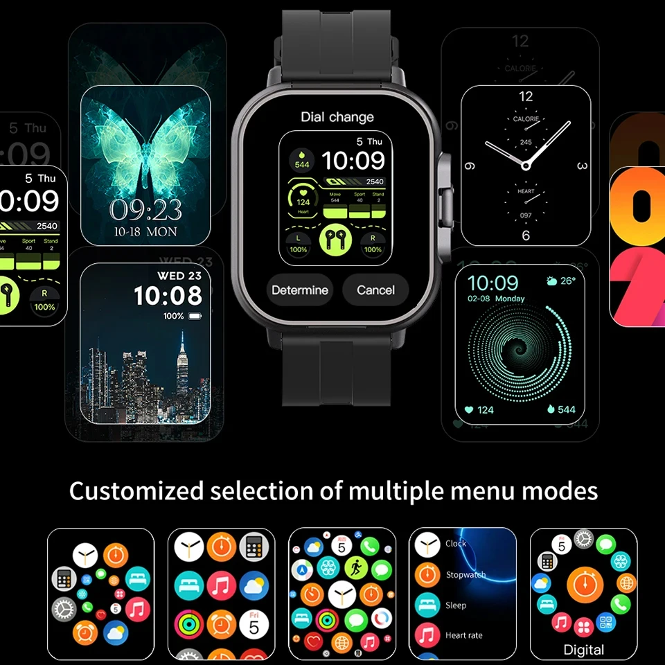 Men Smart Watch 2.01 inch HD Large Screen Waterproof Heart Rate Blood Oxygen Bluetooth earphone TWS 2 in 1 Make phone calls 2025