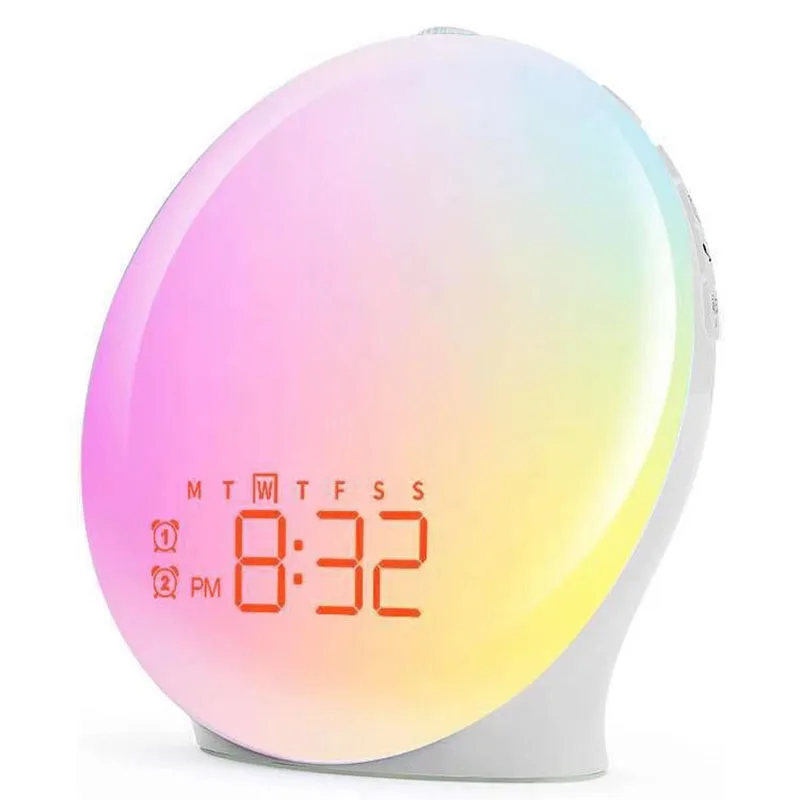 FM Radio with Night Light Wake Up Light Sunrise Alarm Clock  Natural Sounds Desk Clock for Heavy Sleepers Bedroom Sleep Aid Idea