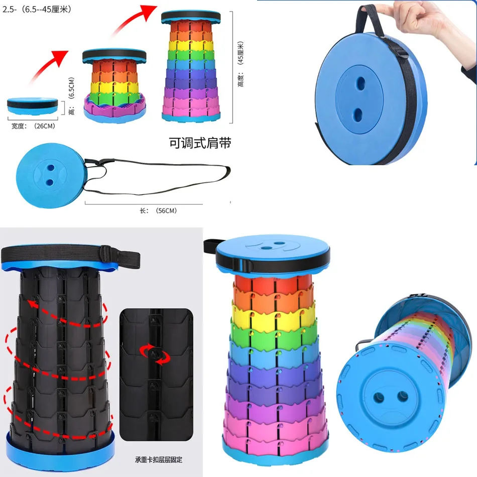 2025 Hot Portable Folding Telescopic Stool Lightweight Plastic Subway Queuing Chair and Outdoor Camping Fishing with Carry Bag image 2