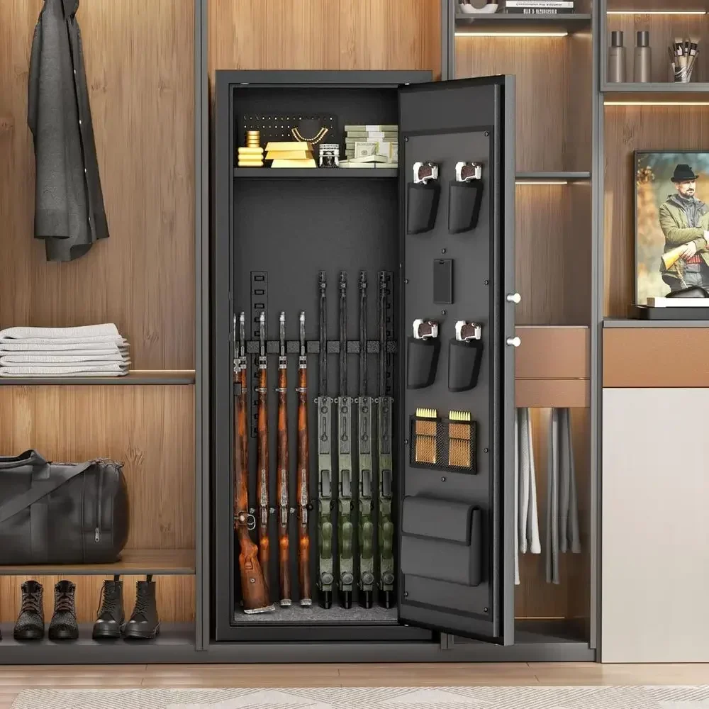 10-14 Rifle and Pistol Safes with Digital Lock and Adjustable Compartments for Home, Office, or Bedroom (Assembly Required)