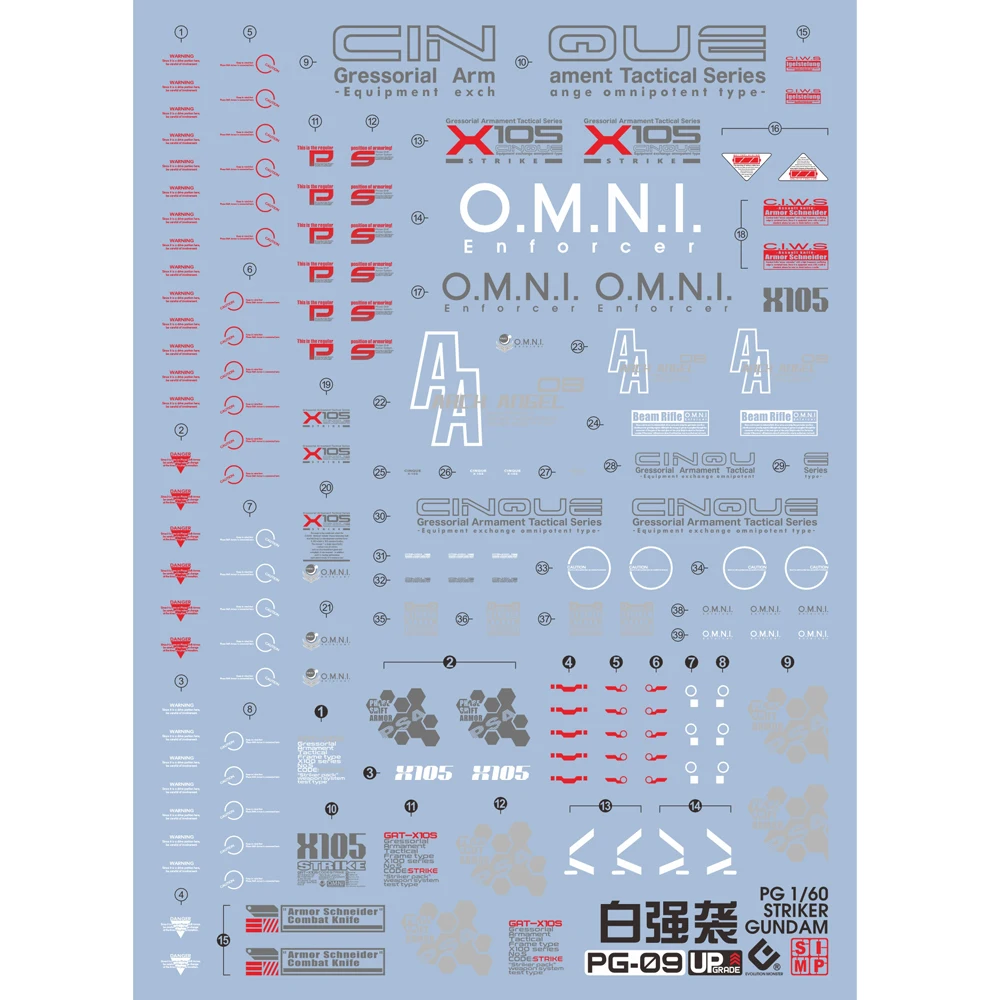 EVO Model Decals PG-09 For PG 1/60 GAT-X105 Strike Fluorescent Water Stickers Hobby DIY Modified Parts
