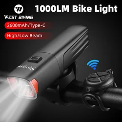 1000LM Bicycle Light 2600mAh High/Low Beam Bike light IPX65 Waterproof Type-C Charging Road MTB Remote Control Bike Light