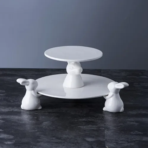 

Nordic style ceramics Cute rabbit Cake pan Snack stand Dessert display Wedding Party decoration Household