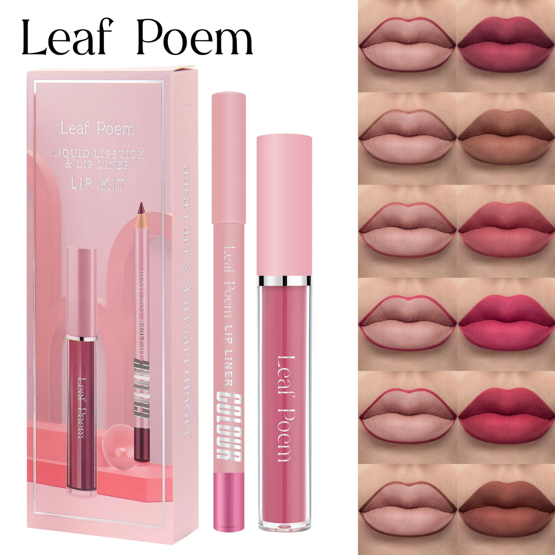 Trendy Waterproof Matte Finish Lip Set with Lip Liner 2-Piece Non-Sticky Long Wear for Special Events No Staining Professional