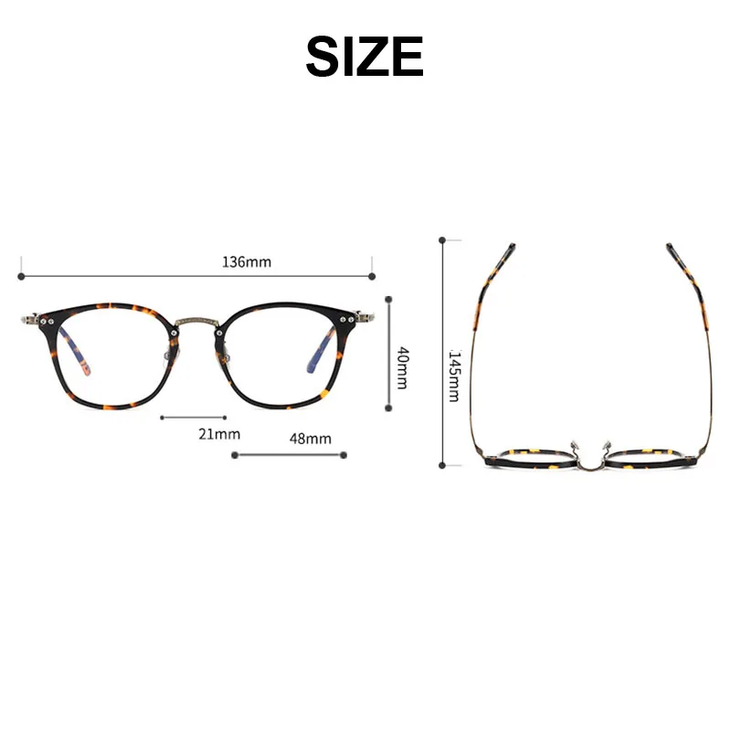 Fashion Blue Grey Print Transparent Square Acetate Pure Titanium Myopia Glasses Frame Men Women High-End Carved Screw Spectacles