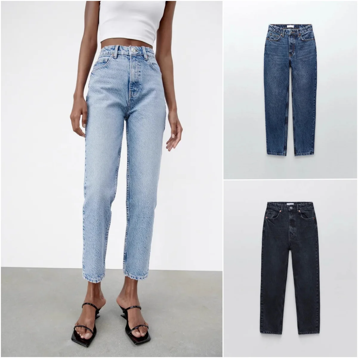 

Spring New High Waist Cotton Comfortable Loose Women's Jeans Straight Leg Jeans High Waist Cotton Stretch Denim Jeans