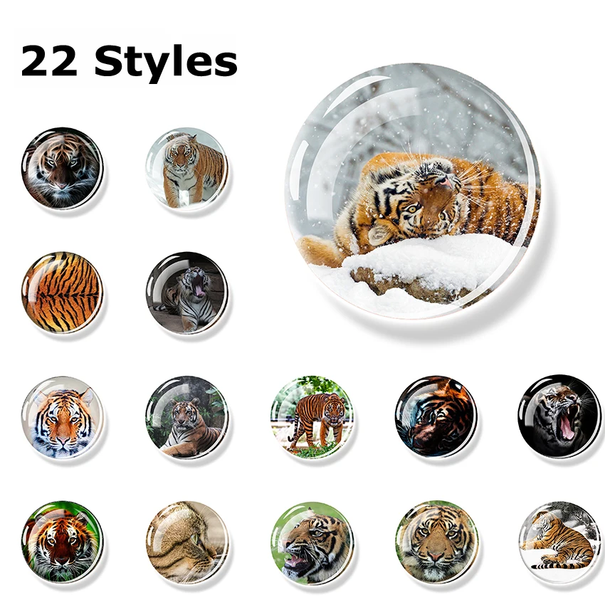 

Tiger Animal Art Home Decor Fridge Magnet Glass Cabochon Decoration Refrigerator Souvenirs Gift Magnetic Stickers Creative 30MM