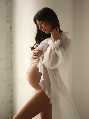 Maternity Photography Dress Pregnancy Ruffled Chiffon Long Lantern Sleeves Robe For Baby Shower Woman Clothes