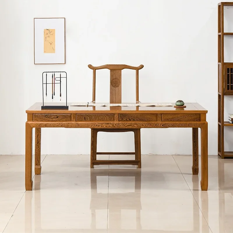 Chicken wing wood desk new Chinese calligraphy table with drawers solid wood writing desk mahogany desk log picture case simple