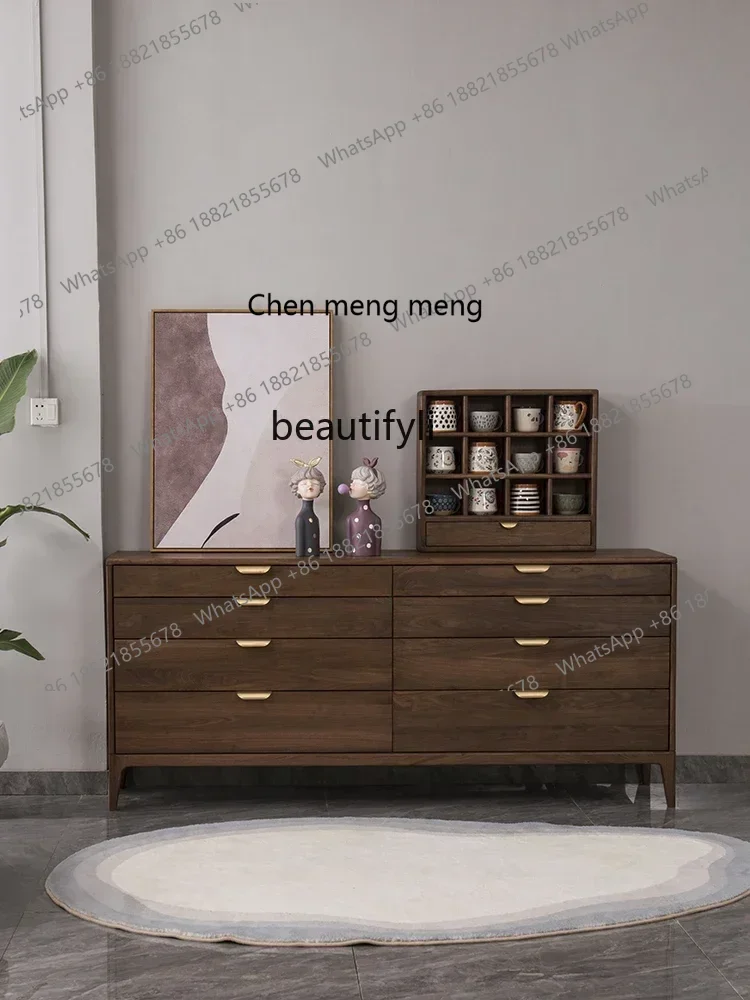X Black Walnut Eight Spares Cabinet Nordic Log Storage Cabinet Side Cabinet Bedroom Solid Wood LockerQ