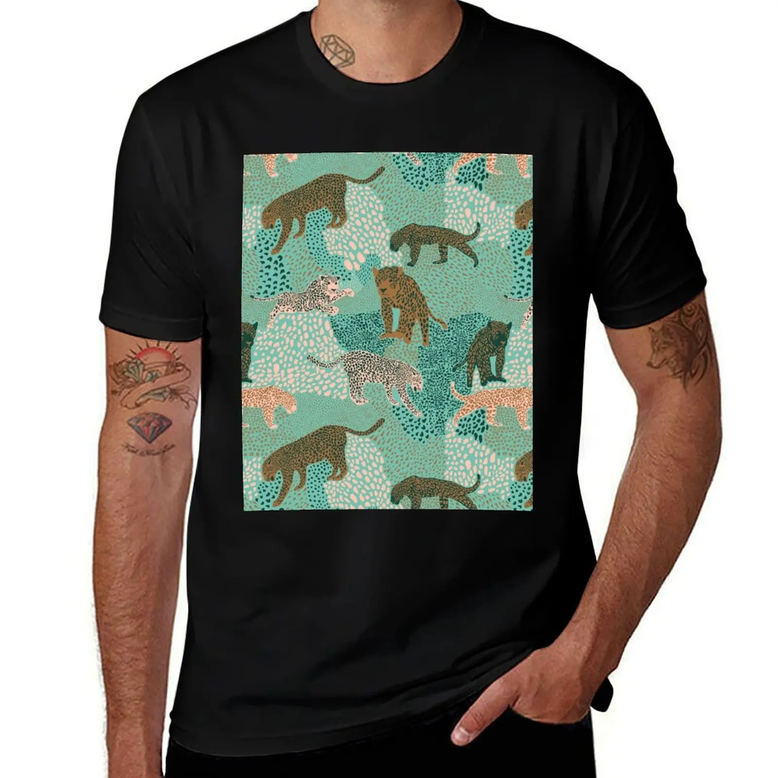 Leopards camouflage in mint T-Shirt Basic Short Sleeve Cotton Blend T-Shirt