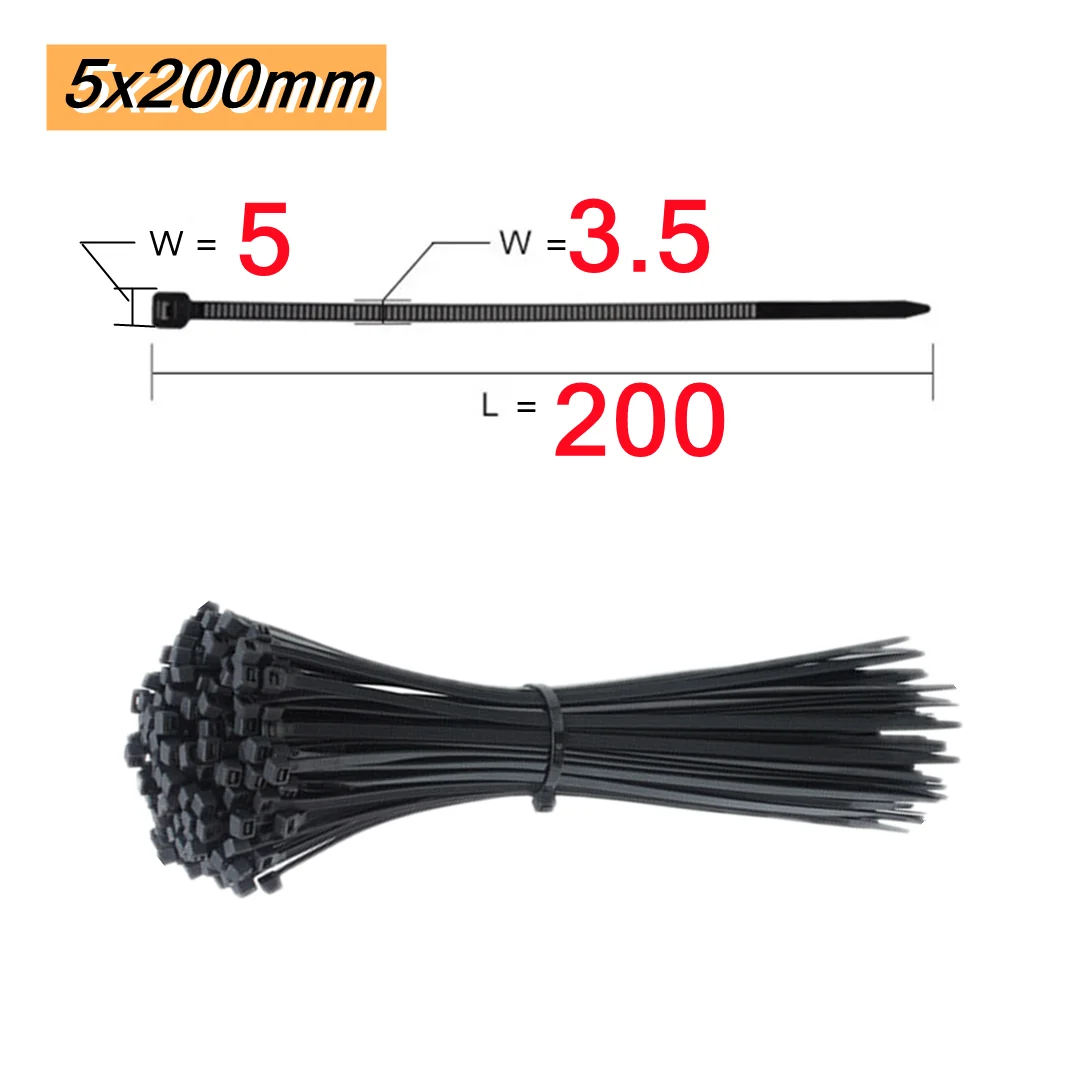 100 Stück selbstsichernde Kunststoff-Nylon-Kabelbinder, 100 Stück schwarze Kabelbinder, Befestigungsring, Kabelbinder, Zip-Wraps, Nylon-Kabelbinder-Set – Detail 7