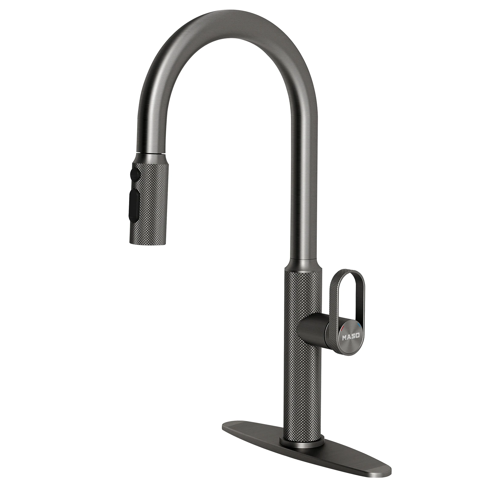 

MASO Kitchen Faucet, Pull-Down Sprayer, 3 Spray Modes, Single Handle, High Arc, 304 Stainless Steel, Brushed Gray
