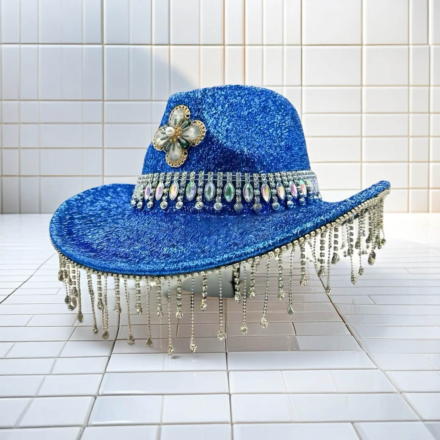 

HongLuan Blue Vintage Cowboy Hat Rhinestone Men for Cowboy Hat Party - Western Cowboy Accessories & Cowgirl Hats Adults Woman