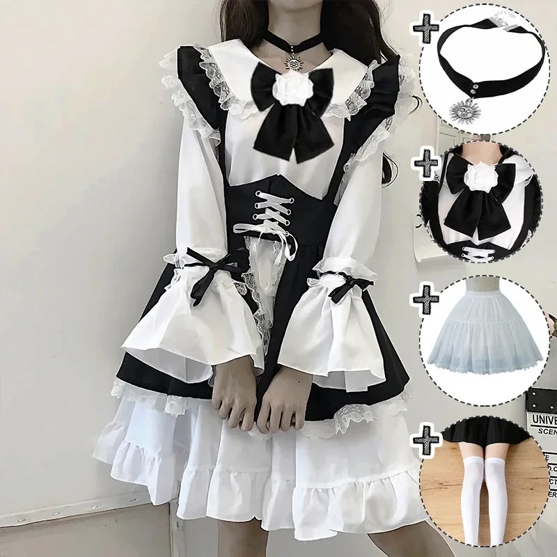 

Japanese cute two-dimensional maid outfit soft girl lolita dress women's clothing boss restaurant maid uniform set plus size