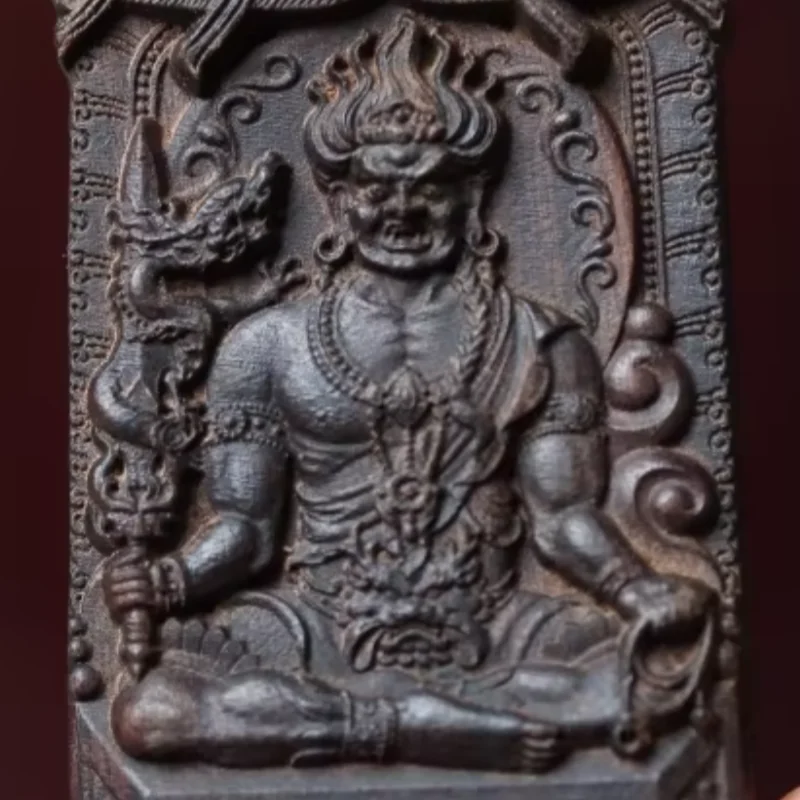 Retro Wood Carving Guardian Deity of the Twelve Zodiac Fudo Myoo Buddha Statue Talisman Hanging Ornament Exquisite Handicraft