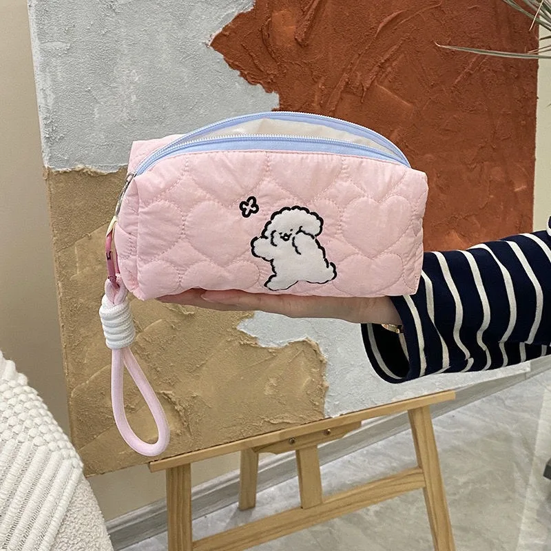 Cute Puppy borsa per il trucco di grande capacità borsa per la conservazione del rossetto per il trucco portatile del cuore della ragazza