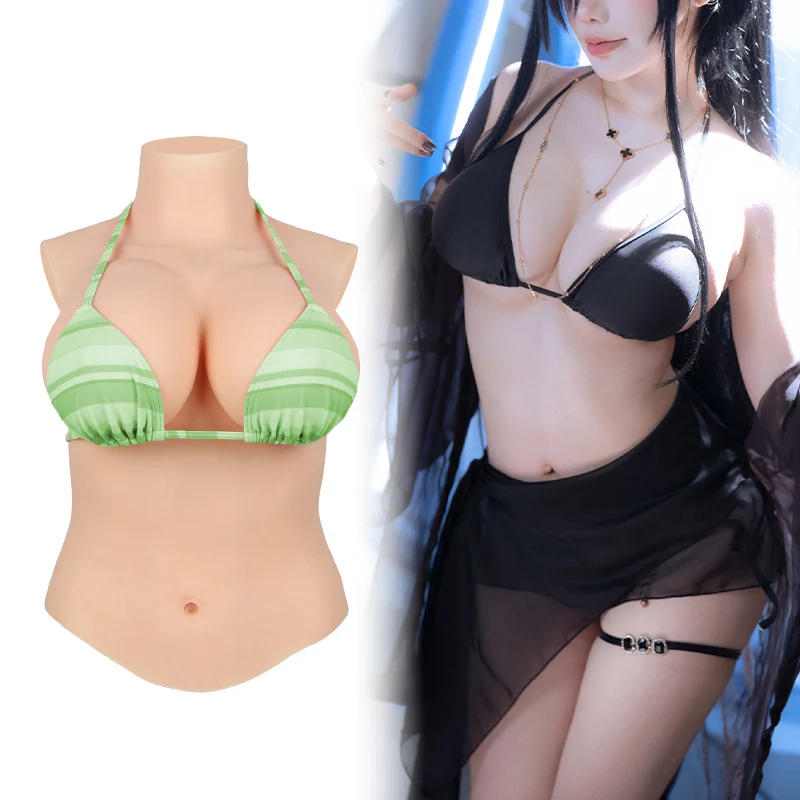 

KOOMIHO Silicone Bodysuit C/D/E/G CUP Silk Cotton Half Silicone Fake Boobs Crossdresser Silicone Fake Breast Shemale Cosplay