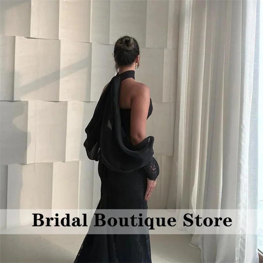 우아한 인어 블랙 댄스 파티 드레스 레이스 Strapless 민소매 웨딩 파티 가운 바닥 길이 이브닝 드레스 맞춤형