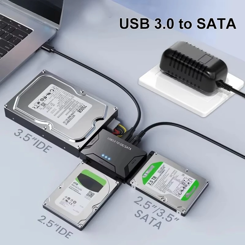 2.5/3.5 inch Hard Drive Reader 3-in-1 USB 3.0 to SATA/IDE Adapter HDD/SSD Converter Included 12V/2A Power Adapter PC Accessories