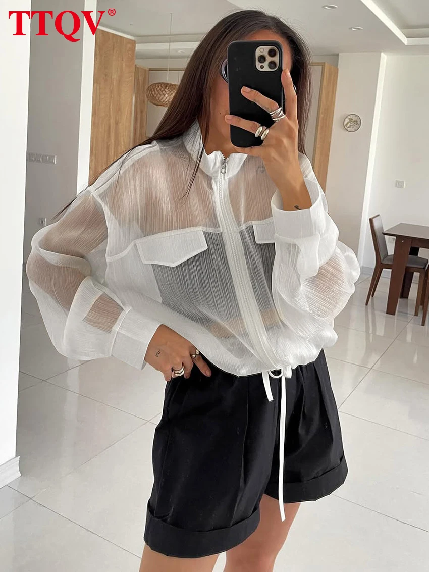 TTQV Fashion Loose White Women Blouse 2027 Spring Stand Collar Long Sleeve Lady Shirt Elegant Classic Zipper Top Female Clothing 4
