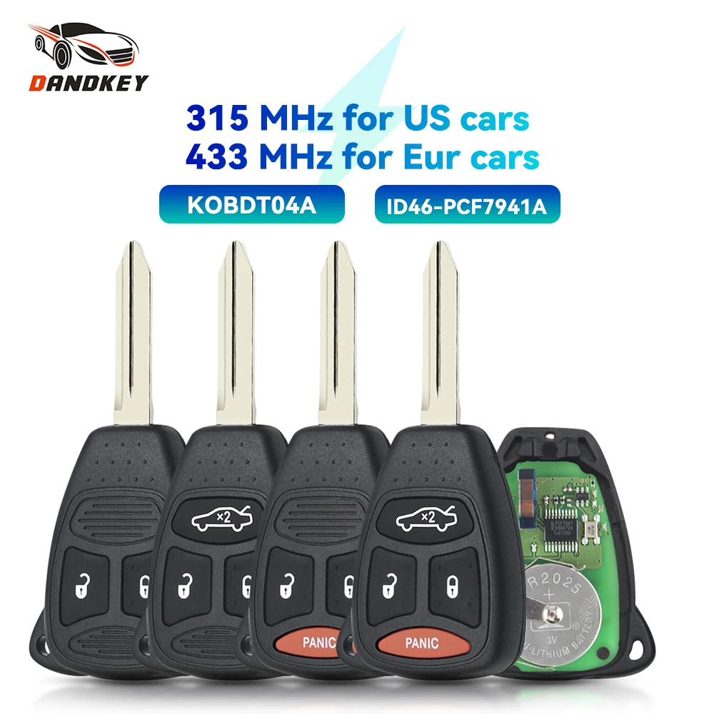 Dandkey 5pcs ID46 315/433Mhz For Dodge RAM JEEP Commander Compass Grand Cherokee Wrangler Chrysler Fob KOBDT04A Remote Car Key