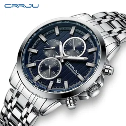 CRRJU Brand Creative Multifunction Male Wristwatch Date Display Stainless steel Men Quartz Watch Waterproof Sports Chronograph