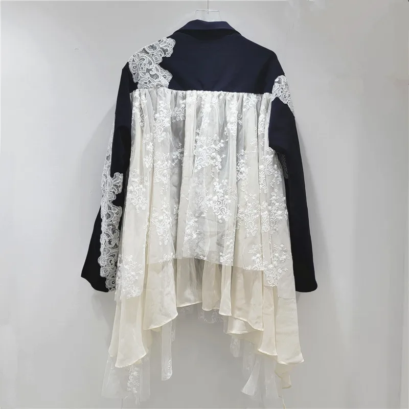 الخريف شيك الدانتيل الربط فضفاضة طويلة الأكمام أنيقة بليزرات سترة أنيقة تنوعا غير النظامية مزاجه قمة الموضة الكورية #6