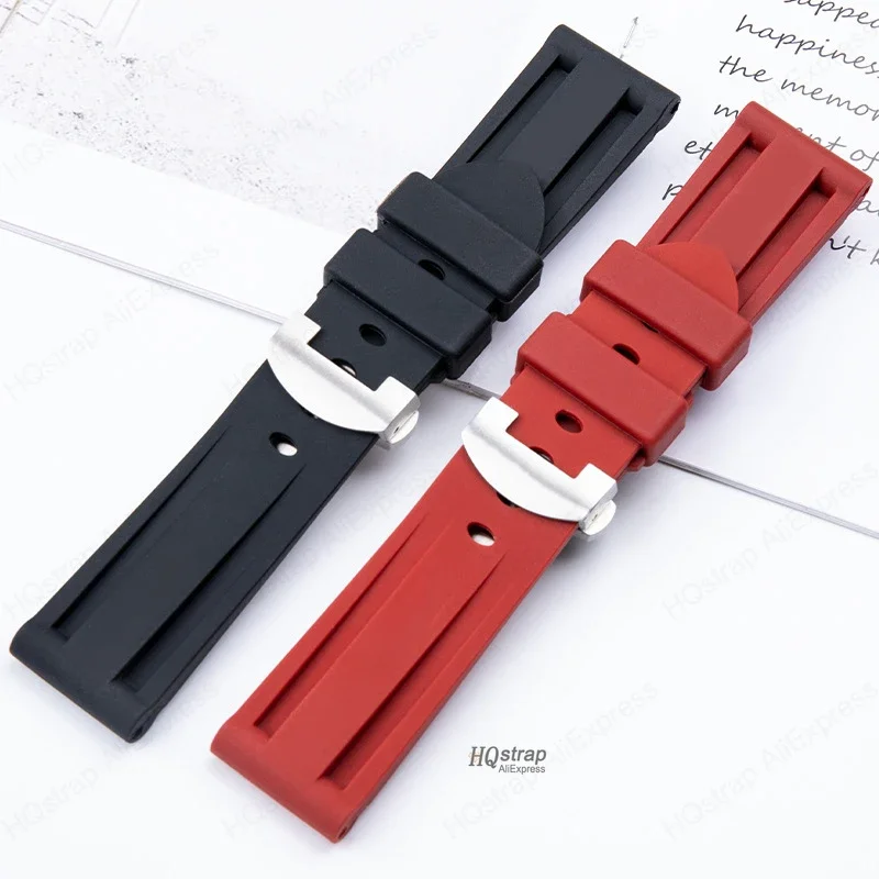 Butterfly Buckle Rubber Strap 22mm 24mm for Panerai Watch Band Silicone Bracelet Replacement Straps Men Wristband Accessories