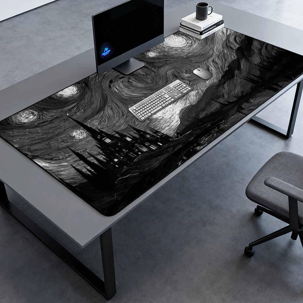 

Black Desk Mat Desktop Mousepad 1200x600 Gaming Mats The Starry Night Van Gogh Mouse Pad Large Office Rugs 140x60cm Carpet 5mm