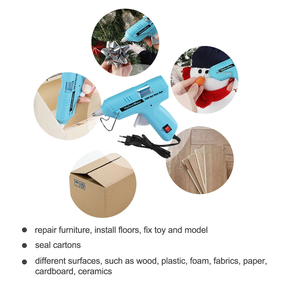 ValueMax 20W Hot Melt Glue Gun for Home DIY Quick Repair Mini Heat Temperature Thermo Glue Gun Tool With 20 PCS 7MM Glue Sticks