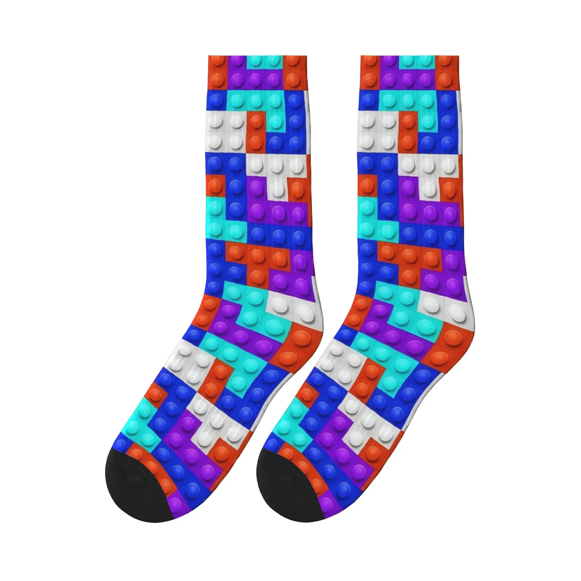 Men Socks Orange Blue Purple Teal Building Blocks Stockings Anti Slip Breathable Socks Winter Modern Design Cycling Socks