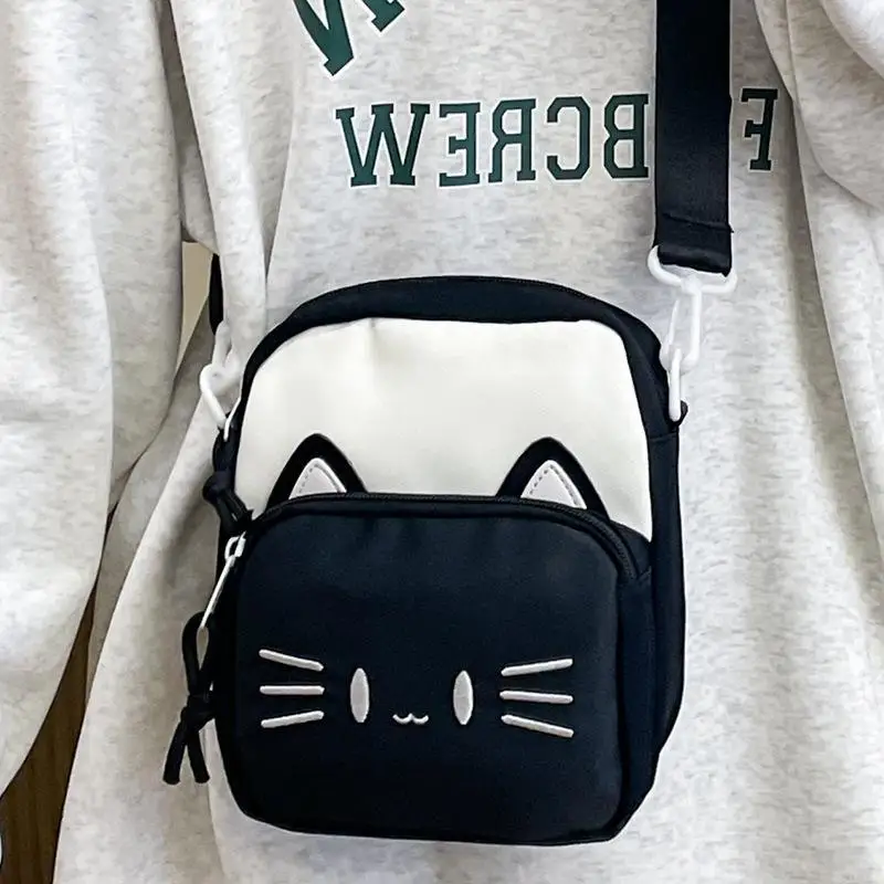 Niedliche Katzen-Stickerei Umhängetasche Schultertasche Lässige Mini-Handytasche für Mädchen Teenager Tägliche Outdoor-Reise – Detail 1