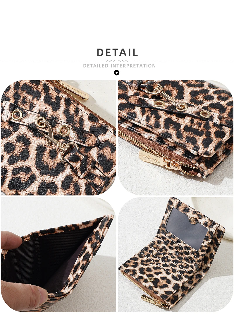 Baellerry Women's Leopard Short Wallets Pu Leather Wallets Vintage Female Coin Purse Large Capacity Hand Bag Card Holder