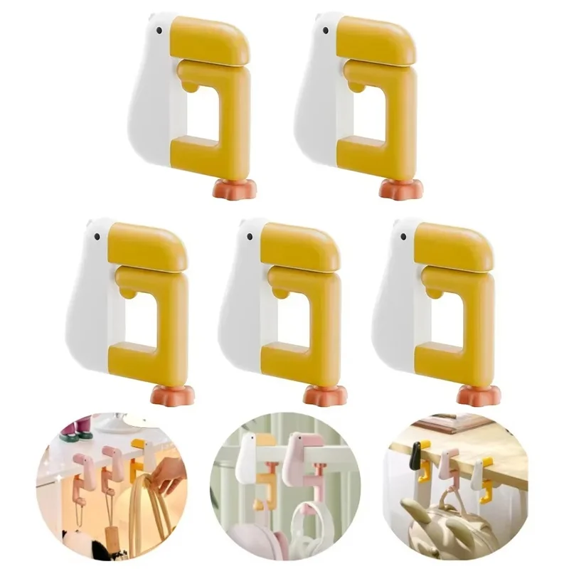 5pcs Thinking Duck Portable Desk Hook Adjustable Bag Hanger Detachable Schoolbag Holder For Office Home Table Daily Use Tool Set