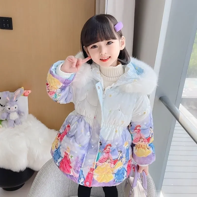 2024 Winter Girls down Jacket Big Kids Snow White Princess Costume Coats Cotton Thickening Warm Wake Outwear Children Clothing