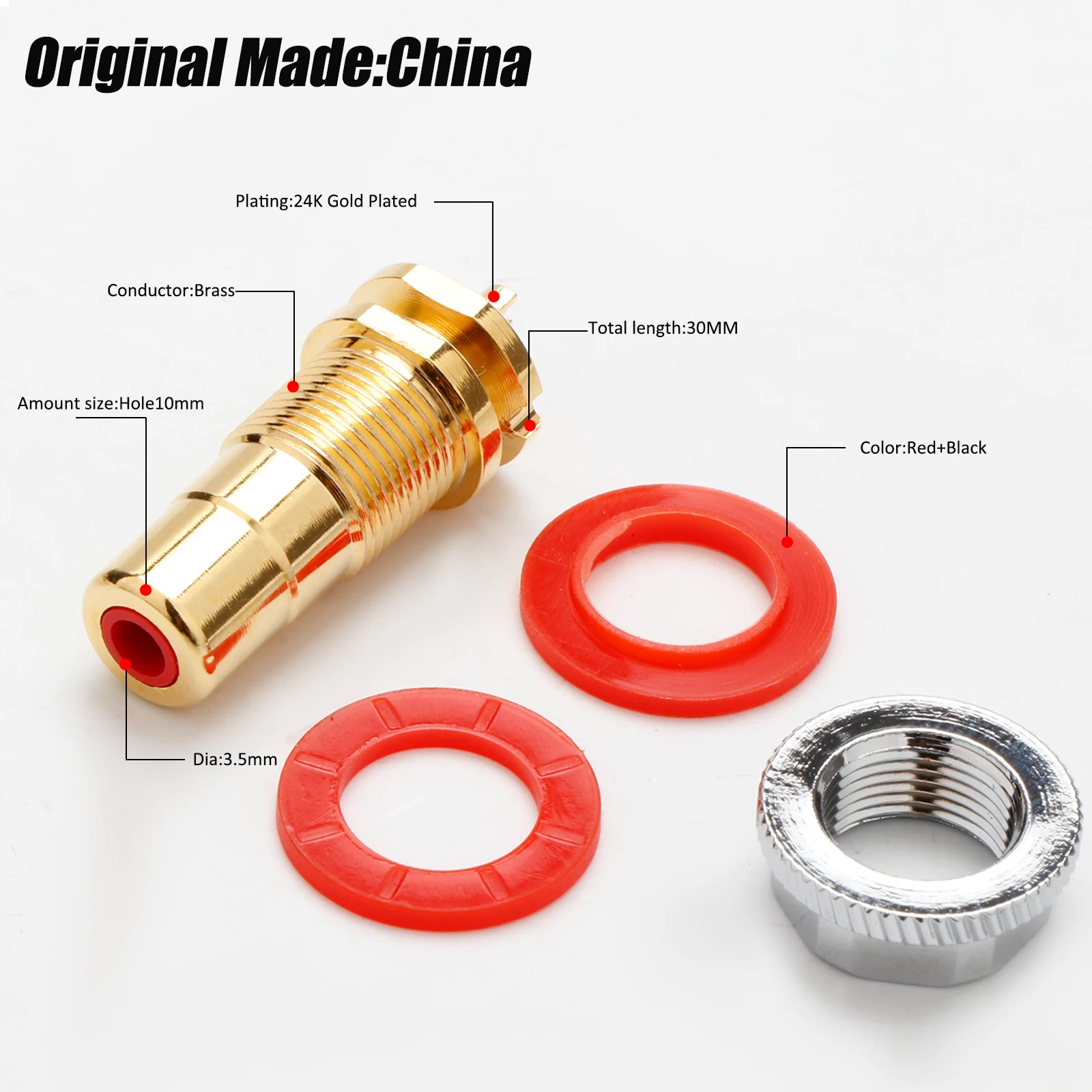 하이파이 오디오 RCA 암 소켓 커넥터, 금도금 오디오 종단 플러그 납땜 케이블 커넥터, RCA 패널 마운트 섀시 RS4006