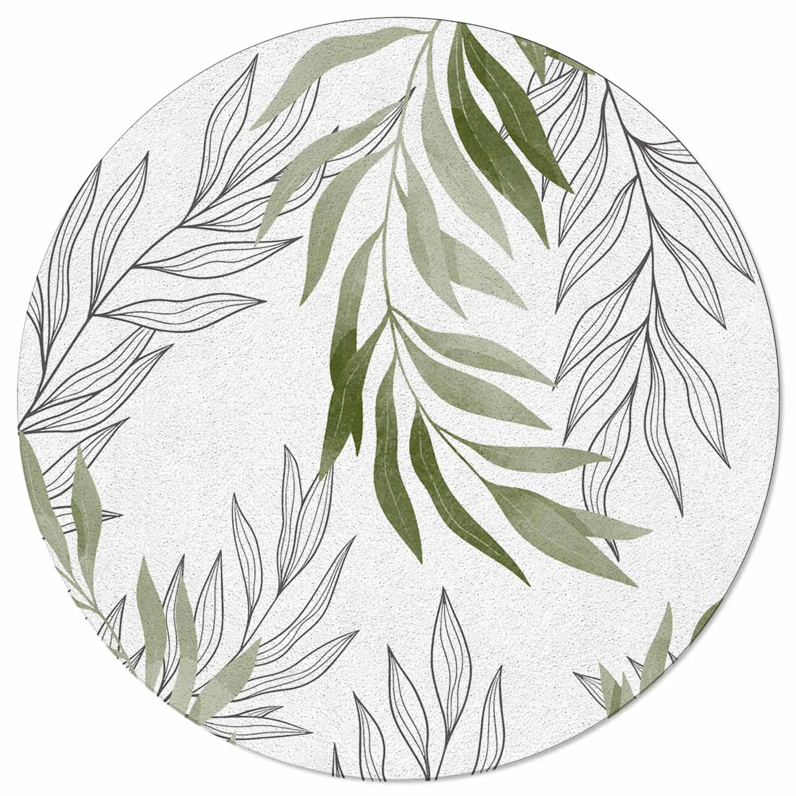 Willow Leaf Line Sage Green Round Area Rug Carpets For Living Room Large Mat Home Bedroom Kid Room Decoration