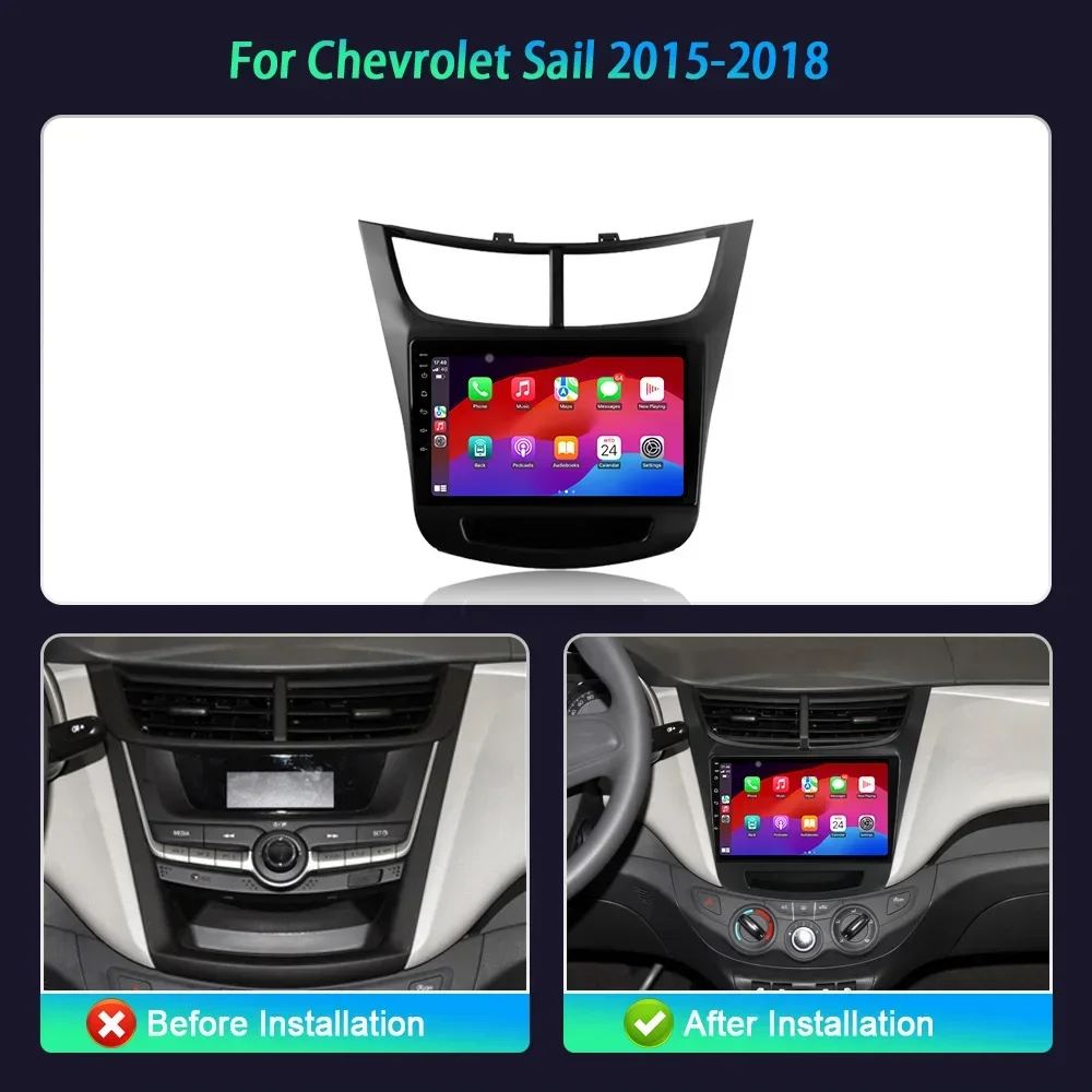 Android 14 For Chevrolet Sail 2014-2018 Navigation Auto Stereo Multimedia 4G GPS Wireless Bluetooth Carplay Touch Screen Stereo